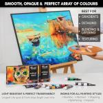 Drawlish Acrylic Paints Set of 12 with 3 Paint Brushes & (12ml) Tubes | Highly-Pigmented Fabric Paint | Ideal for Canvas, Wood, Ceramic, Glass & Rock Painting