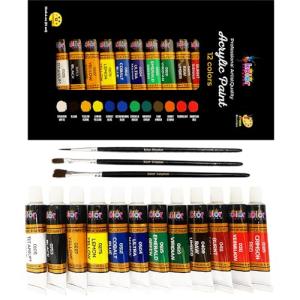 KOLOR KINGDOM Acrylic Paint Set 12 Colours Canvas Paints Kit with 3 Paint Brushes for Crafts,Kids Paints, Paper, Rock Painting, Wood,Ceramic & Fabric Vibrant Colors (12 X 12 ML)