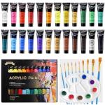 Acrylic Paint Set, 24 x 36 ml Painting Set with 10 Brushes for Canvas, Wood, Paper, Ceramic, Waterproof Paints with Vivid Colour for Artists, Beginners, Children