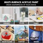 Drawlish Acrylic Paints Set of 12 with 3 Paint Brushes & (12ml) Tubes | Highly-Pigmented Fabric Paint | Ideal for Canvas, Wood, Ceramic, Glass & Rock Painting