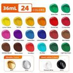 Acrylic Paint Set, 24 x 36 ml Painting Set with 10 Brushes for Canvas, Wood, Paper, Ceramic, Waterproof Paints with Vivid Colour for Artists, Beginners, Children