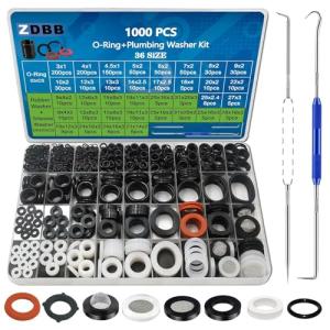 ZDBB 1000 Pcs 18 Size O Ring Kit+18 Size Rubber Washers Assortment Kit for Plumbing Faucet Water Pipe Garden Hose Washers Shower Heads Gasket Repair and Air or Gas Connections