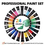 Acrylic Paint Set, 24 x 36 ml Painting Set with 10 Brushes for Canvas, Wood, Paper, Ceramic, Waterproof Paints with Vivid Colour for Artists, Beginners, Children