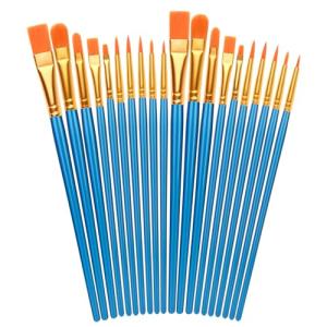 20 PCS Nylon Hair Paint Brushes Set, Art Painting Flat Brush, Face Nail Art, Paint Brusches with Watercolor Oil Acrylics for Decorations, Models, Figurines - Blue