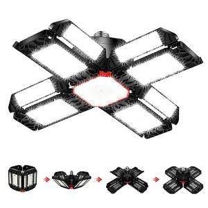 200W LED Garage Light 1 Pack - 20000LM 6500K Deformable Ceiling Lighting Fixture with 12 Adjustable Panels - E26/E27 Bay Light for Garage | Basement | Shop | Workshop | Barn | Warehouse Energy Save