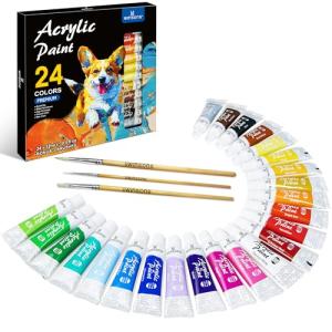 WINSONS Acrylic Paints Set - 24 Colours Fabric Paint for Canvas, Ceramic, Crafts, Fabric, Wood, Paper, Rock Painting - Non Toxic, Vibrant Pigments for Beginners, Students - Art Supplies (12ml Each)