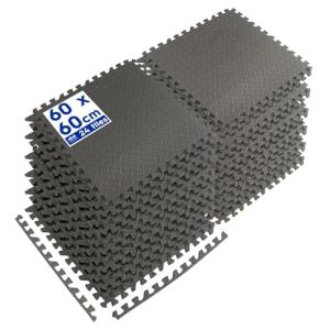 Harbour Housewares Gym Flooring Mats - 60 x 60cm - Pack of 24 Large Black Heavy Duty EVA Non-Slip Rubber Matting Floor Tiles for Exercise, Home, Garage, Pool, Treadmill, Workout Equipment