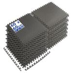 Harbour Housewares Gym Flooring Mats - 60 x 60cm - Pack of 24 Large Black Heavy Duty EVA Non-Slip Rubber Matting Floor Tiles for Exercise, Home, Garage, Pool, Treadmill, Workout Equipment