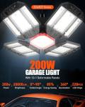 200W LED Garage Light 1 Pack - 20000LM 6500K Deformable Ceiling Lighting Fixture with 12 Adjustable Panels - E26/E27 Bay Light for Garage | Basement | Shop | Workshop | Barn | Warehouse Energy Save