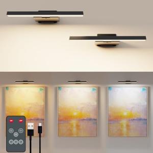 Coollamp 2 Pack Picture Lights for Wall, Cordless Rechargeable Wall Lights, Battery Operated Wall Lights with 3 Color Temp Remote Control, CRI 95+, Dartboard Light for Frames & Art Painting