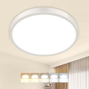 Peasur Bathroom Light, 3000K/3500K/4000K/5000K/6500K 5 Color Temperature LED Ceiling Light, 15W 1500LM, IP54 Waterproof, Round, Small, Modern, Flush Ceiling Light for Bathroom, Kitchen, Bedroom, White