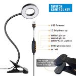 KNAMKY USB LED Desk Lamp Clip On Light, 3 Light Mode 10 Dimmable Brightness Eye Caring Book Adjustable for Reading Studying Working Video Conference Lighting (Black)