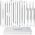 Blackhead Remover Tool Kit, IUMAKEVP 15 PCS Professional Stainless Steel Pimple Popper Comedone Extractor Tools for Removing Pimple, Blackheads, Zit on Face - Acne Removal Kit with Metal Case(Silvery)