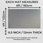 Heavy Duty Rubber Gym Mat 12mm | Large 6ft x 4ft (1.82 x 1.22m) Solid Rubber Flooring | Non-Slip Commercial Gym Flooring Mat for Home & Garage Gyms