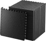 Exercise Foam Mat - Anti fatigue Protective Interlocking Puzzle EVA Floor Tiles with Edges - Gym Flooring Mats - Non slip Rubber Cushion for Underlay (Black, 12 Tiles (48 Square Feet))