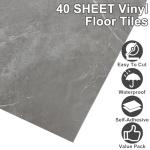 CYEER 40 PCS Vinyl Floor Tiles Self Adhesive, 30x30cm Grey Peel and Stick Grey Self Adhesive Floor Tiles Marble Effect, Waterproof Sticky Vinyl Flooring Tile Stick on for Bathroom Kitchen Living Room