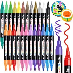 TBC The Best Crafts 24 Colors Dual Tip Acrylic Paint Markers,Waterproof, Non-Toxic, odorless, Suitable for Paper, Pottery, Stones, Backpacks, Glass, Eggs, Fabrics, Plastics, handicrafts