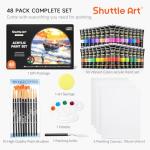 Shuttle Art 48 Pack Acrylic Paint Set, 30 Colours Acrylic Paint (36ml) with 10 Brushes 5 Canvas 1 Palette 1 Sponge, Complete Set for Kids, Adults Painting Kit on Canvas Rocks Wood Ceramic