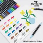 STATIONERY ISLAND Permanent Acrylic Paint Pens 24 Colours – Dual Tip Markers for Rock, Pumpkin, Stone, Glass, Ceramic, Wood & Fabric – Fine & Brush Tip Water Based Paint Pens for Halloween Crafts