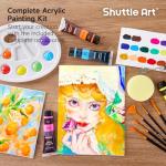 Shuttle Art 48 Pack Acrylic Paint Set, 30 Colours Acrylic Paint (36ml) with 10 Brushes 5 Canvas 1 Palette 1 Sponge, Complete Set for Kids, Adults Painting Kit on Canvas Rocks Wood Ceramic