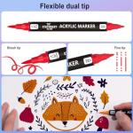 STATIONERY ISLAND Permanent Acrylic Paint Pens 24 Colours – Dual Tip Markers for Rock, Pumpkin, Stone, Glass, Ceramic, Wood & Fabric – Fine & Brush Tip Water Based Paint Pens for Halloween Crafts