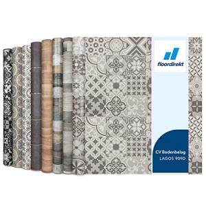 CV Cushioned Vinyl Flooring PVC Tile Effect, Structured Vinyl Flooring, Tile Optic Flooring for Kitchen, Bathroom, Home or Commercial (100 x 200 cm, Plaza | Lagos 909D)