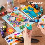 Shuttle Art 48 Pack Acrylic Paint Set, 30 Colours Acrylic Paint (36ml) with 10 Brushes 5 Canvas 1 Palette 1 Sponge, Complete Set for Kids, Adults Painting Kit on Canvas Rocks Wood Ceramic