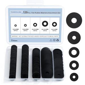 TEAMIOULING 120Pcs Rubber Washers Assorted Kit,16/18/20/25/30mm Black Washer,Vibration Absorbing Pads Sealing Rubber Washers for Faucets Garden Bolts Screws Hose Plumbing Shower Head- 5 Sizes