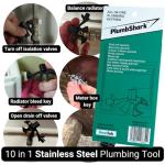 PLUMBSHARK - X10 in 1 Plumbing Tools Includes: Radiator Bleed Key, Gas Meter Box Key, Plumbers Spanner & More. A Must Have in Your Plumbing Tools and Equipment. Designed & Patented by Heatlab UK.