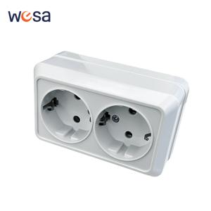 WESA White Wall Surface 2 Sockets Plugs EU Exterior Electrical Outlets With Ground Power Socket Flame Retardant Paint Plastic