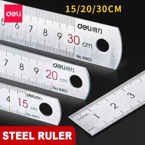 Deli Stainless Steel Ruler 15/20/30cm Metal Straight Ruler for Home School Precision Measuring Drawing Tool Supplies 1/2/5pcs