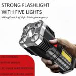High-power rechargeable flashlight with side light, 3 lighting modes, suitable for camping, outdoor activities, and adventures