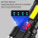 High-power rechargeable flashlight with side light, 3 lighting modes, suitable for camping, outdoor activities, and adventures