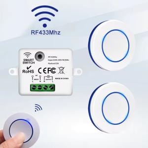 RF 433MHz Wireless  10A Relay Receiver Remote Control Light Switch 220V 110V Mini Round Button Wall Panel Switch For LED Lamp