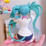 Hatsune Miku Model Anime Girl Figures Cat Ear Sitting Posture Short Sleeved Pajamas Figurines Car Decoration Doll Kids Toys Gift