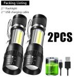 COB+XPE Mini Portable Flashlight Zoomable Small Torch USB Rechargeable Outdoor Camping Fishing Long Range Emergency Lantern