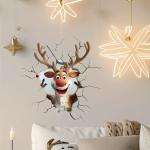 3D Reindeer Break-Through Wall Decal, Vinyl Christmas Wall Stickers, Removable Holiday Decor for Home and Living Spaces