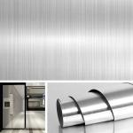 PVC Stainless Brushed Silver Removable Wallpaper Decor Film Vinyl Waterproof Oil-proof House Appliance Kitchen Elevator Sticker