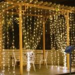 1 Pack 200LED Solar Curtain String Lights Outdoor Waterproof 8 Lighting Modes Curtain Fairy Lights For Wedding Party Decoration