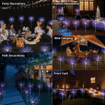 HOMEFISH 60LED Solar Fireworks Garden Lights Outdoor Waterproof with 8 Lighting Modes Remote Control Decorative Light