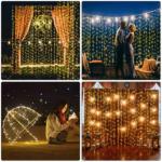 1 Pack 200LED Solar Curtain String Lights Outdoor Waterproof 8 Lighting Modes Curtain Fairy Lights For Wedding Party Decoration
