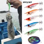 5pcs 9g/10cm Fishing Lure Lead Sinker Squid Jig Hook Set Wooden Shrimp Artificial Octopus Cuttlefish Shrimp Hard Bait