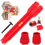Three head red Sink wrench 8-in-1 screw removing water heater water pipe socket wrench hand tool set