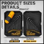 ELEAD 31-Piece Hex Key Set - Allen Wrench Set, SAE and Metric Allen Keys MM(0.7mm-10mm) SAE(0.028"-3/8) Heat-Treated, Torque Handle, High Leverage, Long & Short Keys, Easy Organization