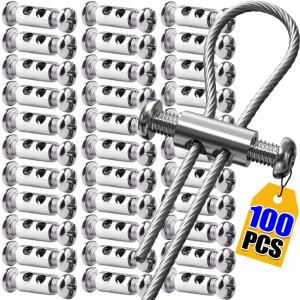 100/10PCS Steel Wire Rope Cable Clamp Metal Copper Clip Adjustable Screw Metal Fixture Sling Fastener Accessories for 1.2-2.5mm