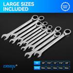 DISEN 10Pcs Ratcheting Wrench Set SAE & Metric Ratchet Wrench Set with Rack Organizer, Premium CR-v Steel, 12 Point, 72 Teeth,Box End and Open End Ratcheting Wrench Set,Metric 10-15mm&SAE 3/8''-5/8''