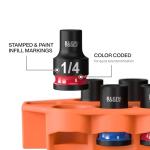 Klein Tools 33809 Grab-And-Go Impact Socket Set, SAE, 10-Piece Set with Sleeve, Carabiner, and 3/8-Inch Drive, Color-Coded 1/4, 5/16, 3/8, 7/16, 1/2, 9/16, 5/8, 11/16, and 3/4-Inch Sockets