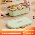 HOMEFISH Stainless Steel Electric Lunch Box Food Warmer Bento Box Water-Free Heating Office Lunch Container with Built-In Heater