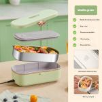 HOMEFISH Stainless Steel Electric Lunch Box Food Warmer Bento Box Water-Free Heating Office Lunch Container with Built-In Heater