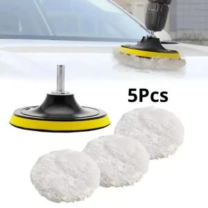 5 Piece Car Polishing Pad Set with Wool Wheel and Foam Discs Uses for 3 4 5 Inch Backing Plates Waxing Paint Correction